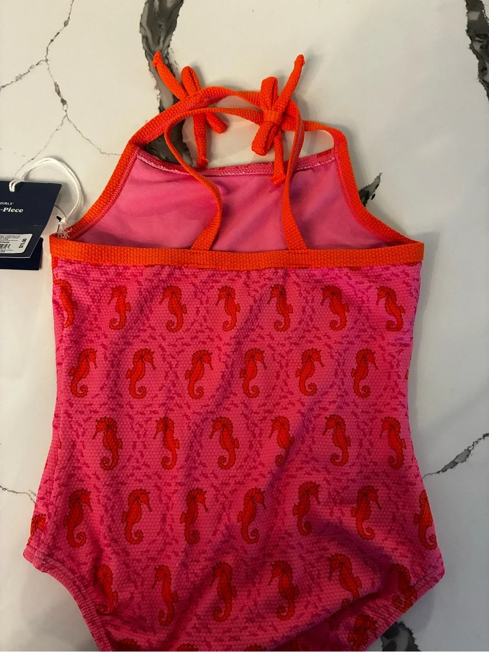 Roller Rabbit Pink & Orange Seahorse Tie-Shoulder One-Piece Swimsuit